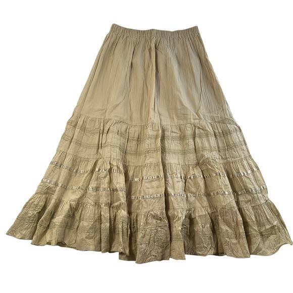 Vintage Y2K PS Petite S Tiered Maxi Skirt Gauze Beige Boho Cottagecore Neutral - Picture 1 of 9